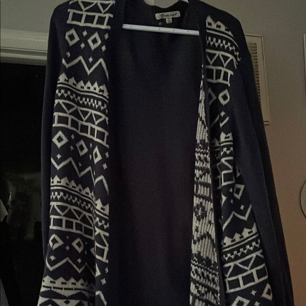 Extra Touch Navy and White Patterned Cardigan